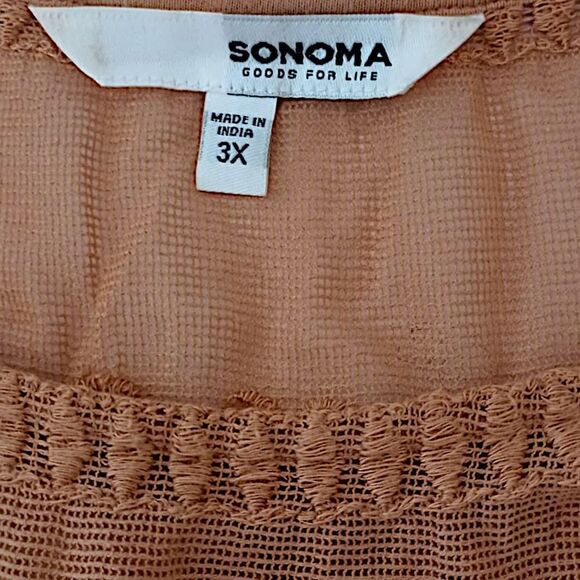Sonoma Mesh Embroidered Top 3X Eyelet Camel Color Jersey Knit Boho Chic Western. - Picture 9 of 16
